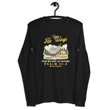 Load image into Gallery viewer, PSALM 91:4 FIND REFUGE IN NATURE UNISEX LONG SLEEVE T-SHIRT